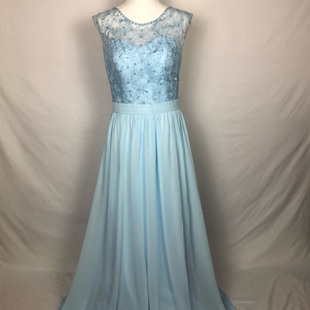Lace Chiffon Cinderella Blue Bridesmaid Prom Dress